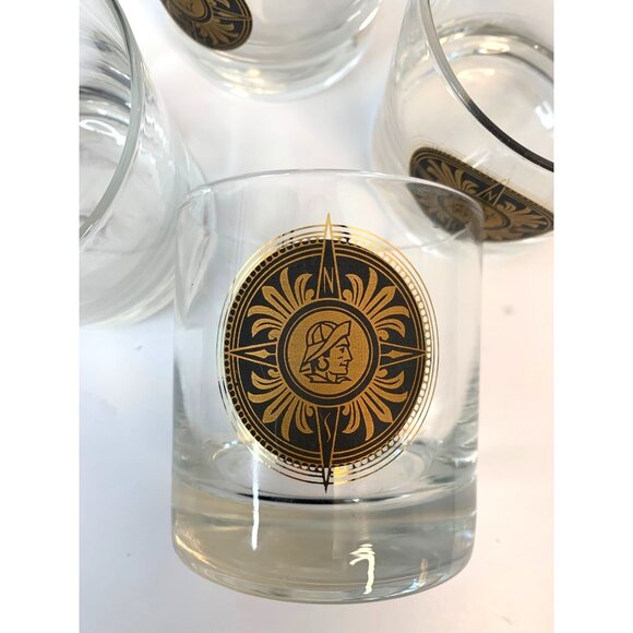 Set Of 4 Vintage Nautical Mid-Century Lowball Glasses Rocks Barware Compass - Picture 8 of 9